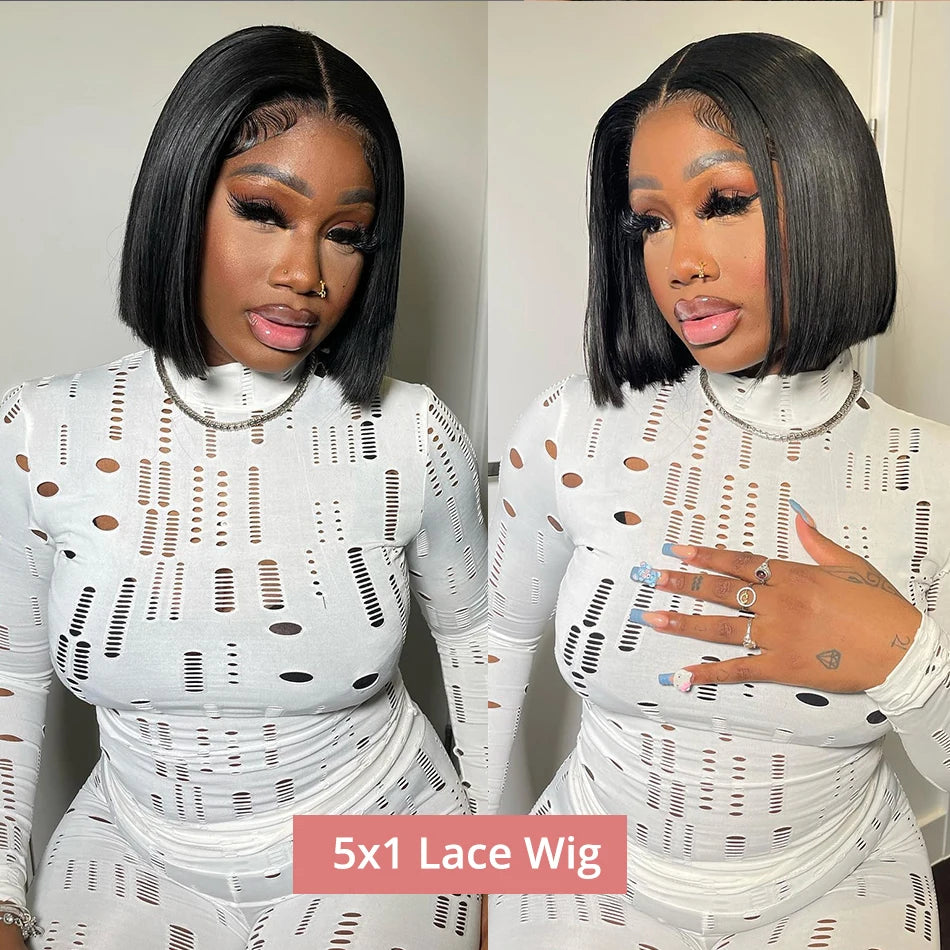 Short Bob Wigs Bone Straight 13x4 13x6 Hd Lace Front Wig Pre Cut 7x5 Glueless Wig Human Hair Ready to Wear And Go 250% Density