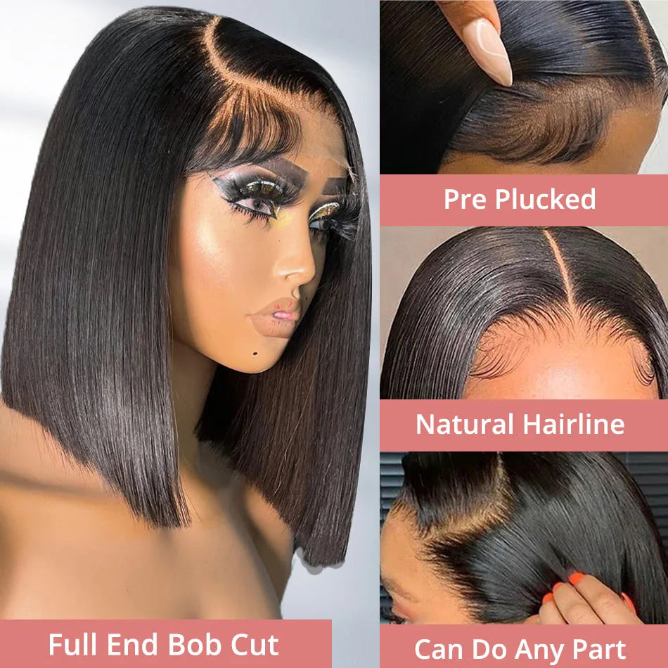 Short Bob Wigs Bone Straight 13x4 13x6 Hd Lace Front Wig Pre Cut 7x5 Glueless Wig Human Hair Ready to Wear And Go 250% Density