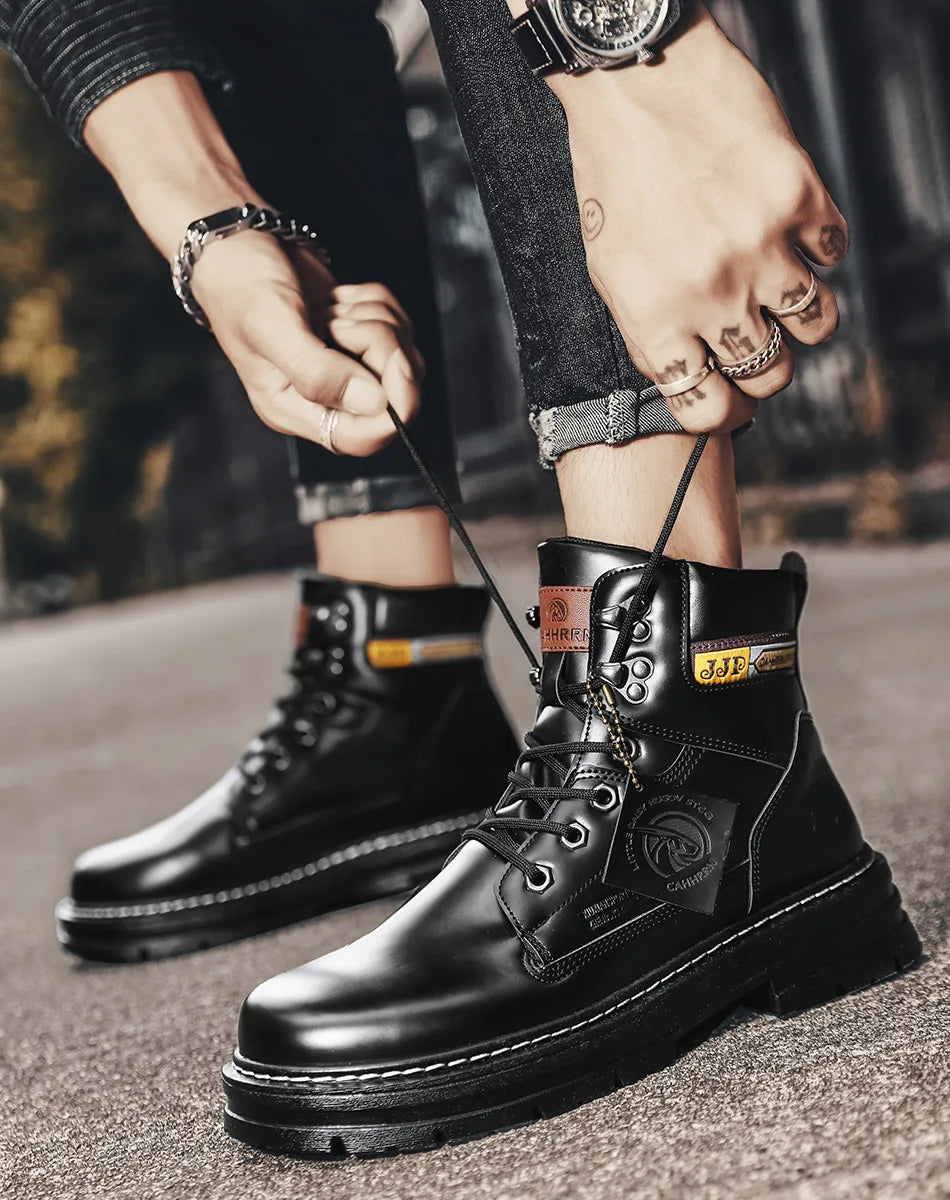 Lace-UP Leather Shoe's for Men Work Safety Mid-top