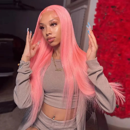 Light Pink 13x6 HD Lace Front Human Hair Wigs For Women Pre Plucked Brazilian Straight 13x4 HD Frontal Wigs 100% Human Hair Wig