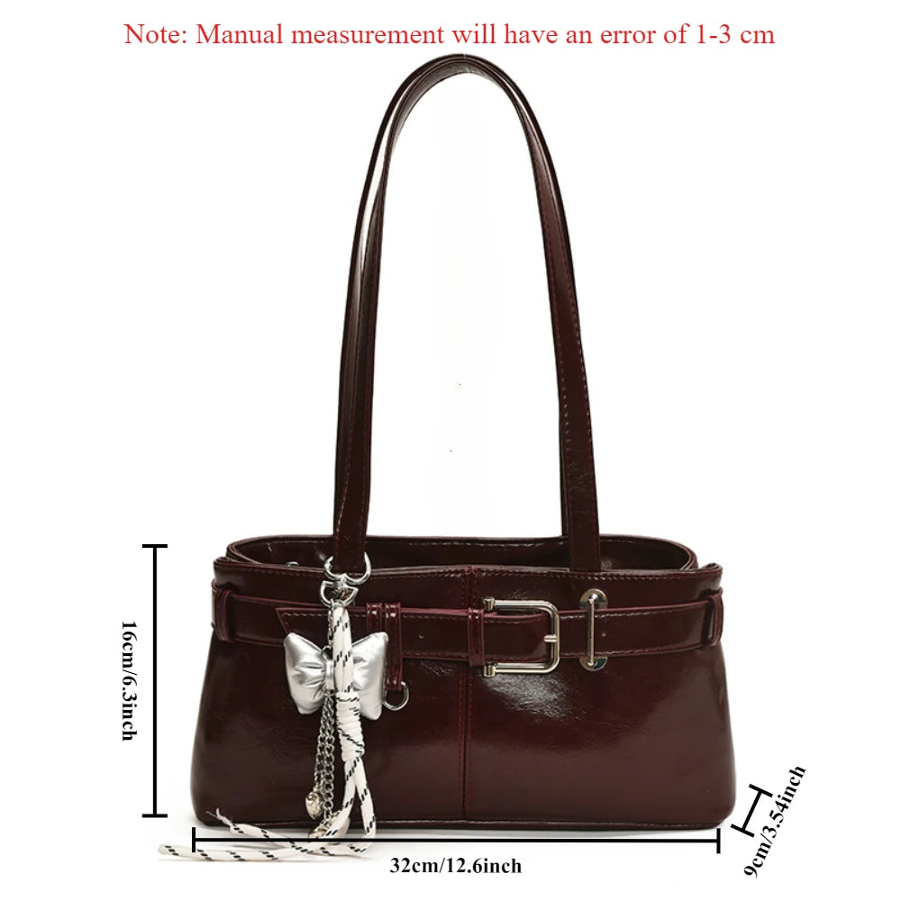 Belt Buckle Design Shoulder Satchels Bag for Women 2025 New in Luxury Designer Handbags Branded Fashion Totes with Pendant Сумка