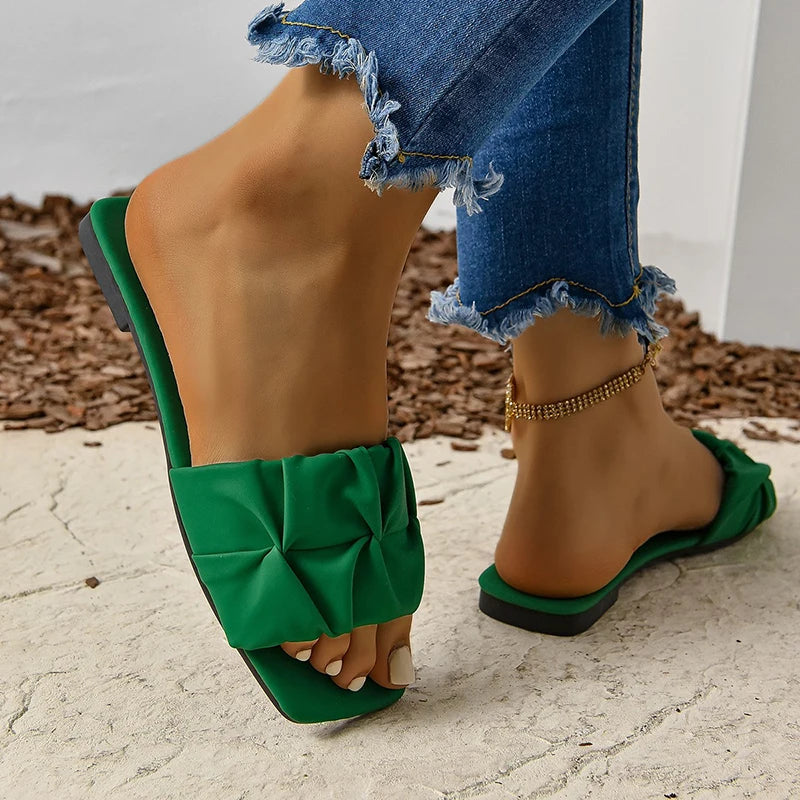 Women's Sandals Fashion Square Head Summer Shoes For Women Flat Sandals Korean Style Slippers Summer Sandalias De Mujer Footwear