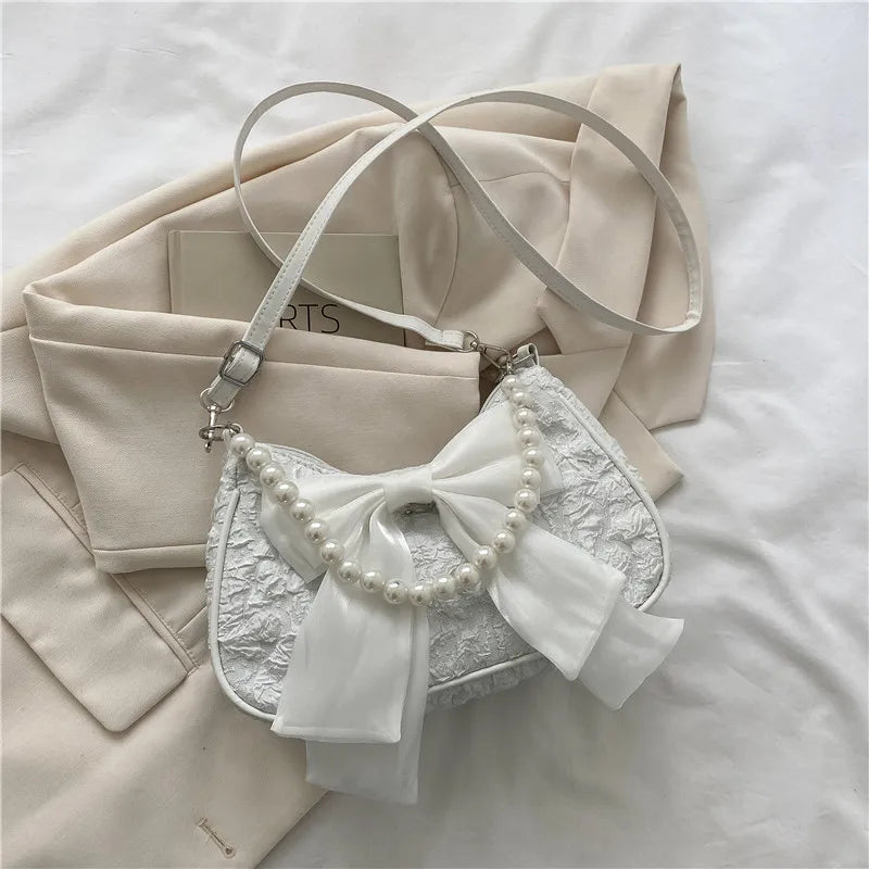 Pearl Female Bag Retro Luxury Designer Handbag Bow Crossbody Bags Fashion Canvas Women's 2023 Trend Shoulder bag Purses