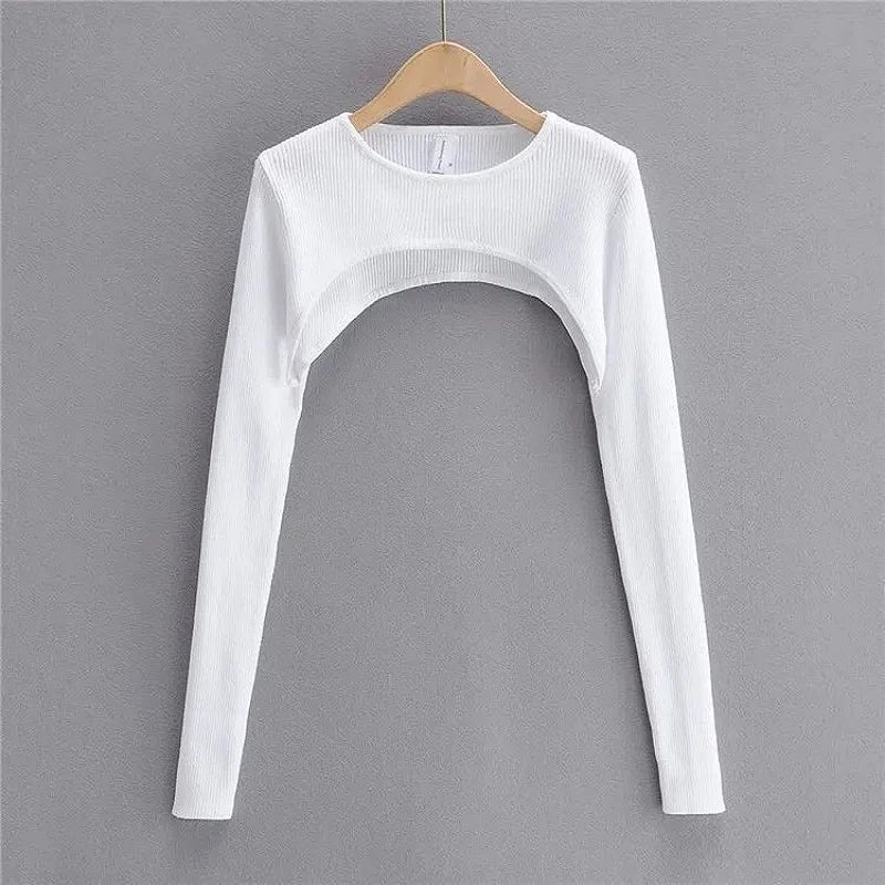 O-neck Women Long Sleeve Crop Top