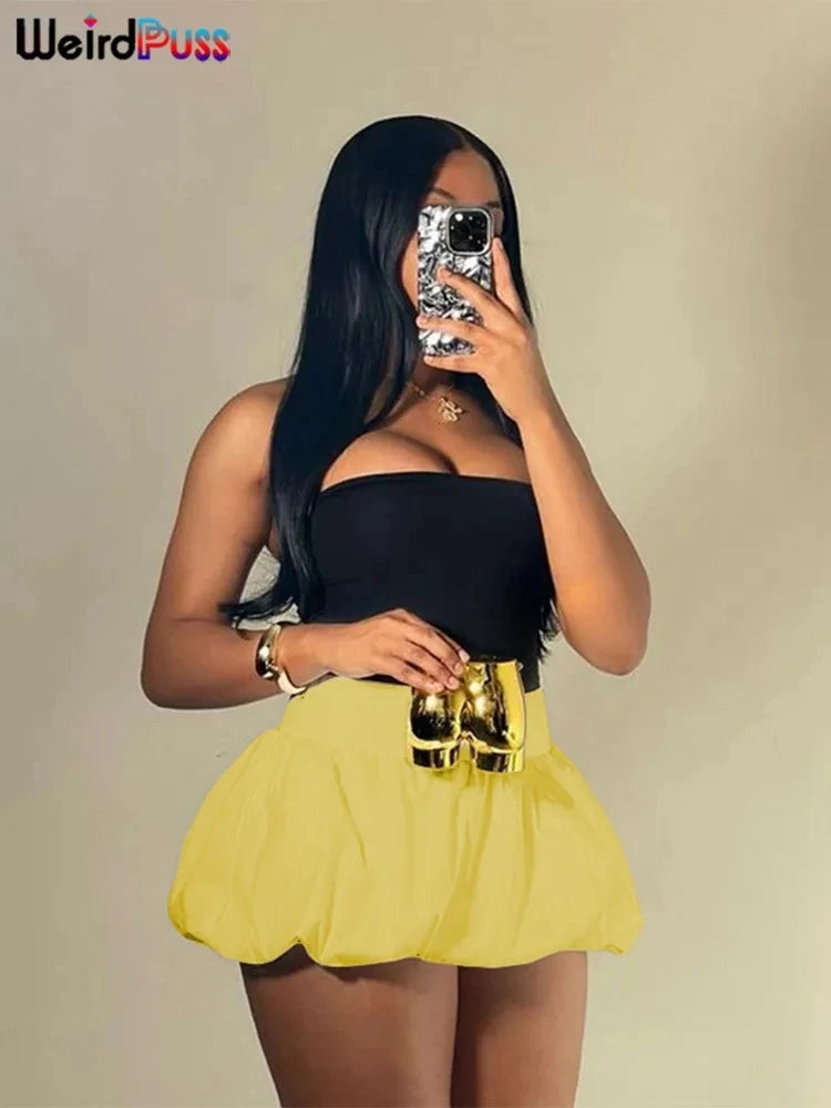 Weird Puss Ball Gown Skirts Women Y2K Hottie 2024 Summer Trend Midnight Waistband Miniskirts Birthday Streetwear Wild Bottoms