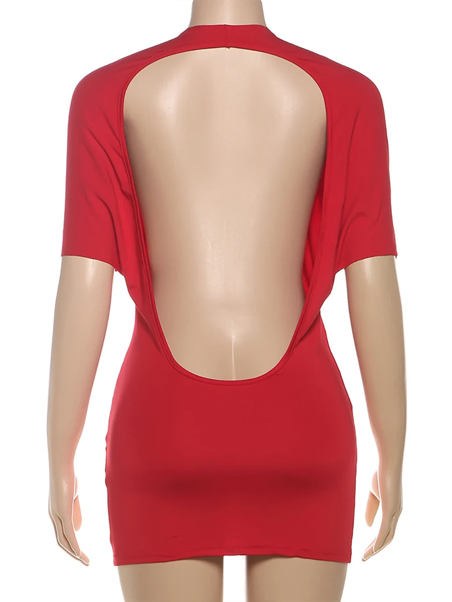 Weird Puss Sexy Backless Mini Dress Women Y2K Solid Trend Style o-Neck Half Sleeve Spicy Girls Street Fashion Skinny Outfits