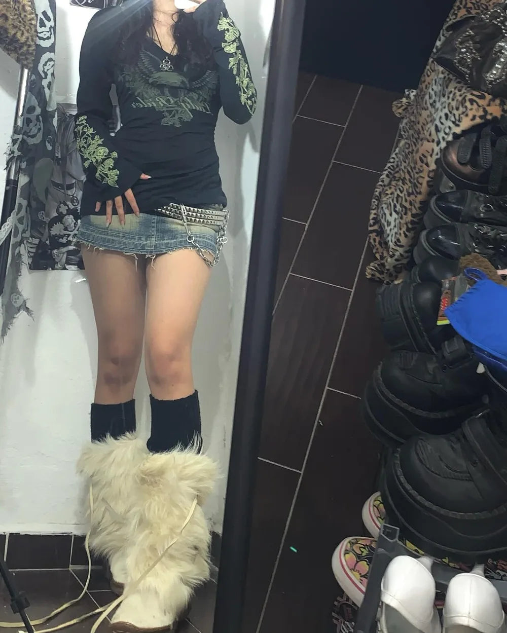 Y2k Retro Washed Camouflage Pattern Mini Skirt with High Waist and Hip Wrapped A Line Pleated Skirt Fashion Gothic jeans Skirts
