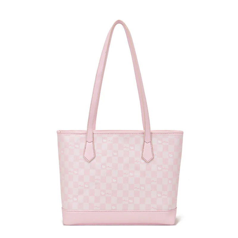 Vintage Printed Tote Bag Cute Pink Travel Bag Large Capacity Women'S Handbag Casual Commuting Shoulder Bag