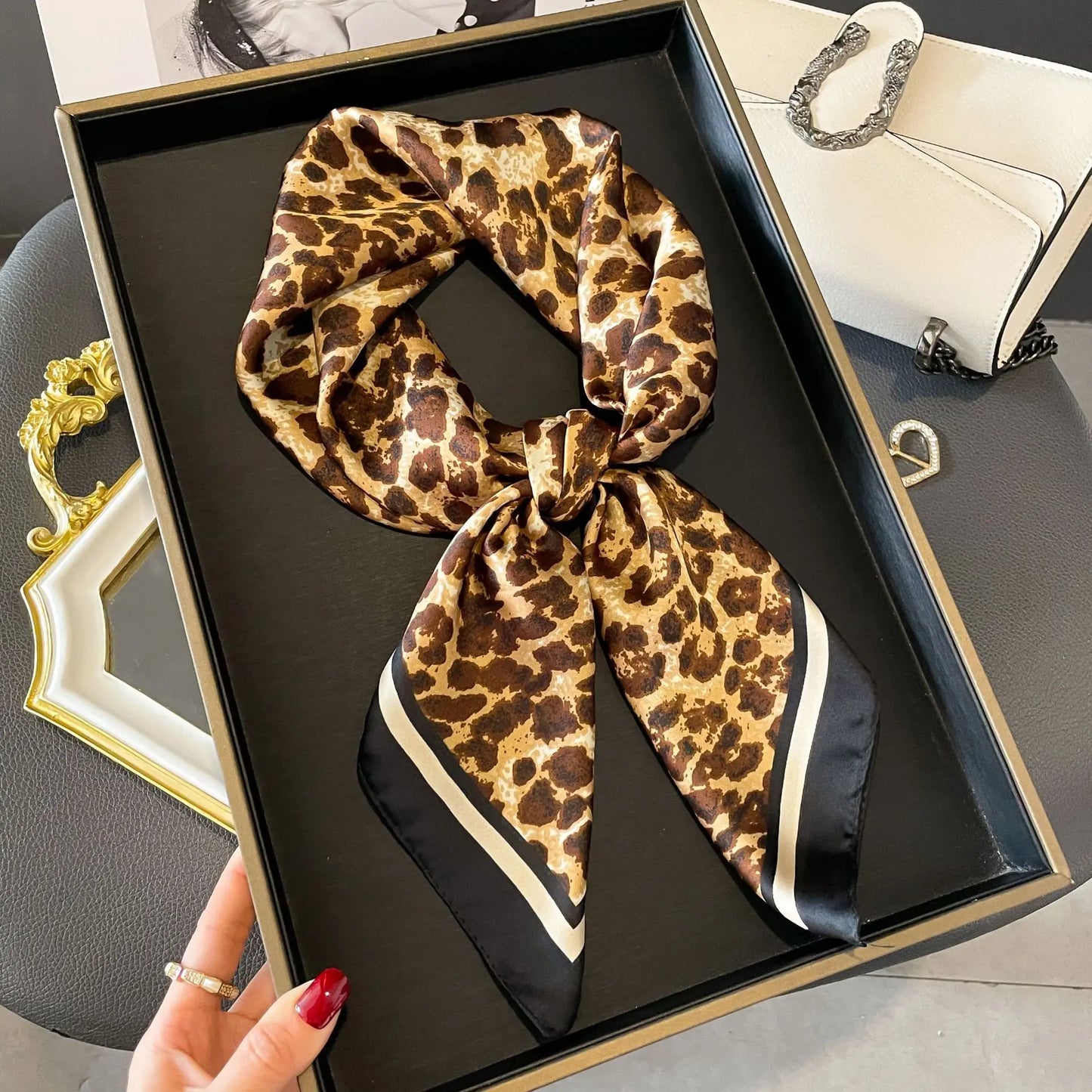 60Colors Luxury Scarf Women 70*70Cm Silk Feel Square Hair Wrapping Foulard Satin Shawl Big Size Head Bandana Hijab Handkerchief