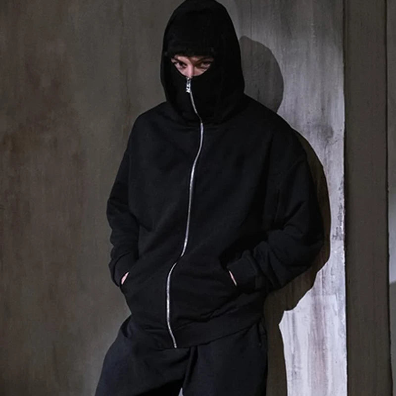 Men's Double Hat Mask Zipper Design Winter Windproof Hoodie Sports Jacket Outdoor Activities Hiking Travel Running Sweatshirt ﻿
