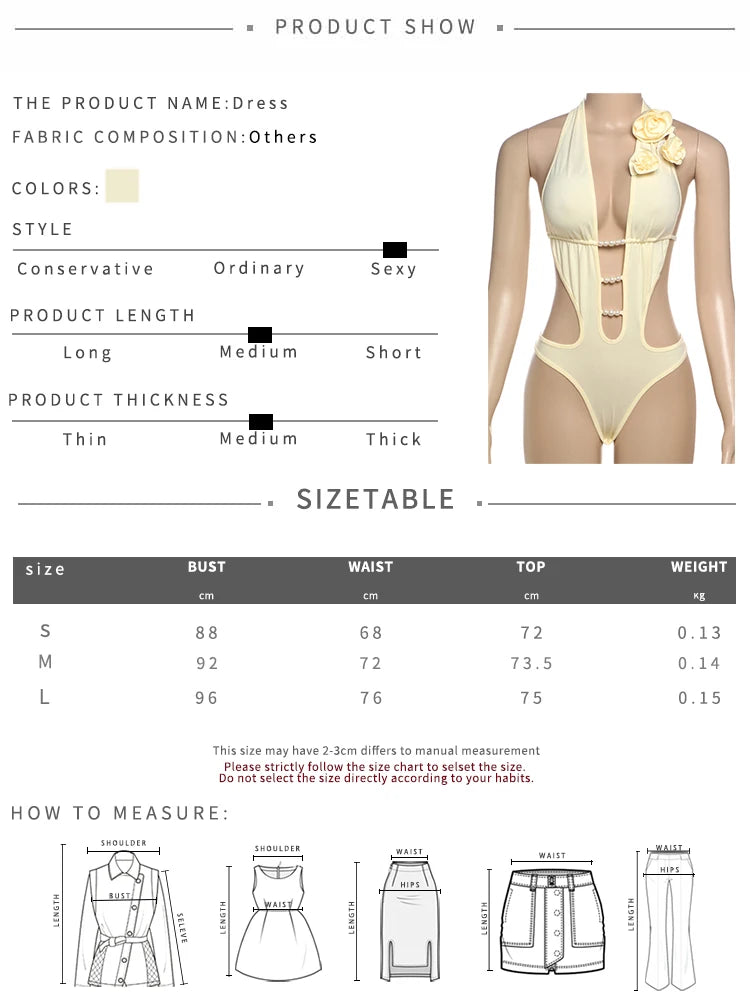 Weird Puss Beach Vacation Bathing suit, Women Pearl 3d Flowers Sexy Backless Swimwear
