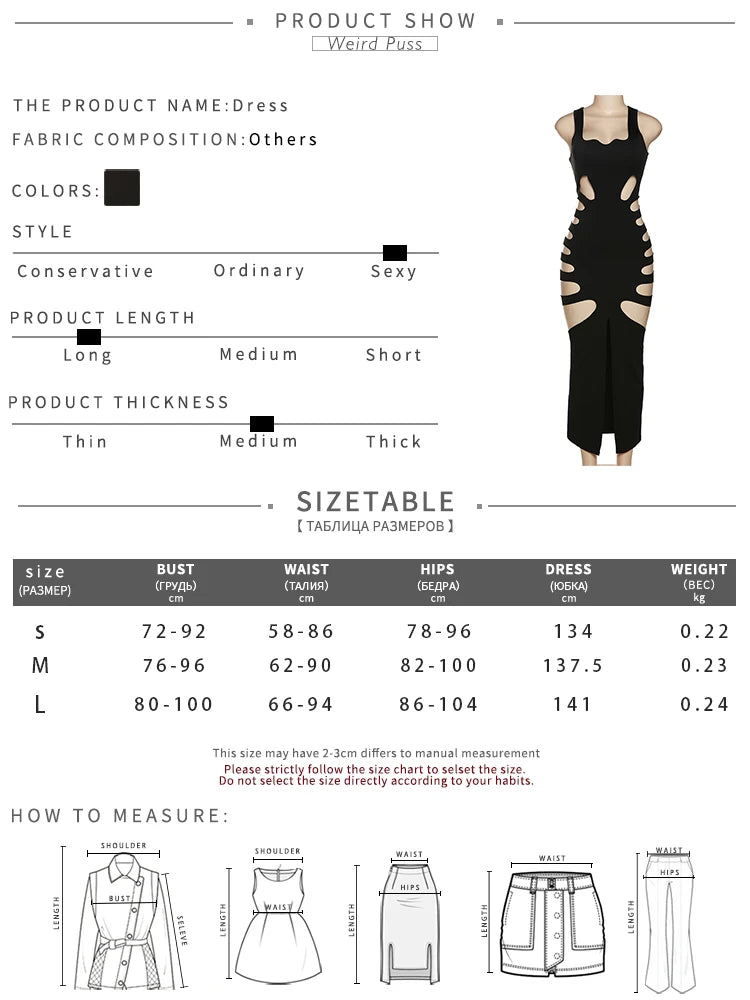 Weird Puss Hollow Sexy Dress Women Summer New Sleeveless Split Solid Skinny Stretch Maxi Bodycon Clubwear Coquette Slim Vestidos
