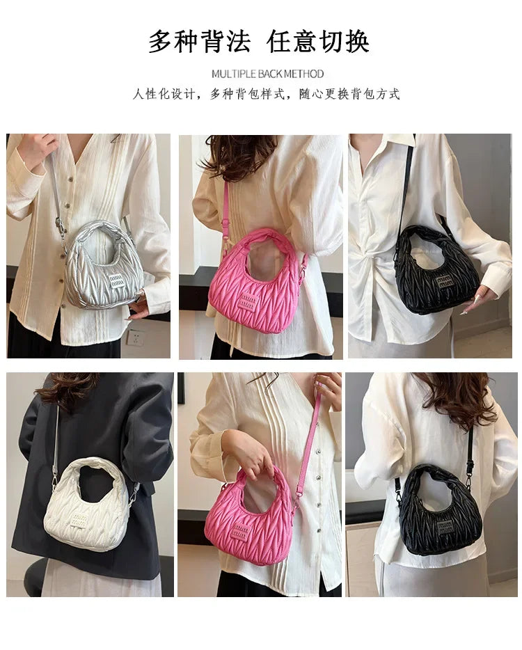 2025 New! Women's Niche Pleated Dumpling Bag – Mini Portable, Summer Trendy, Lightweight Fabric & Easy-Carry Messenger