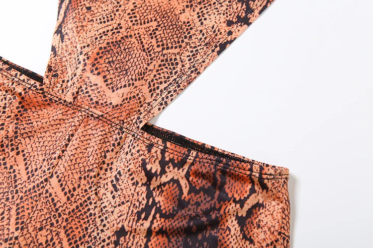Weird Puss Sexy Patchwork Romper Women Snake Print Side Hollow Waistless Sleeveless Skinny Clubwear Midnight Stretch Playsuit
