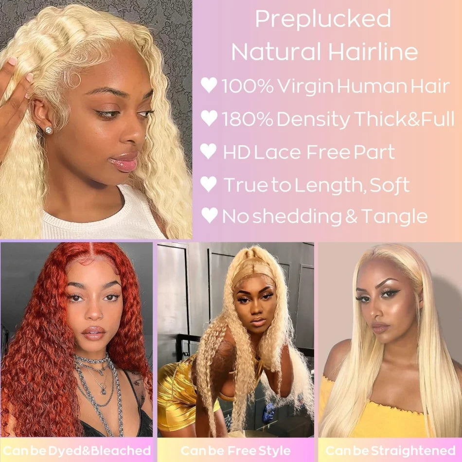Deep Wave 613 Lace Front Wig Human Hair 13X6 30 32 Inch Blonde Wig Human Hair 220 Density Pre Plucked Lace Frontal Wig For Women
