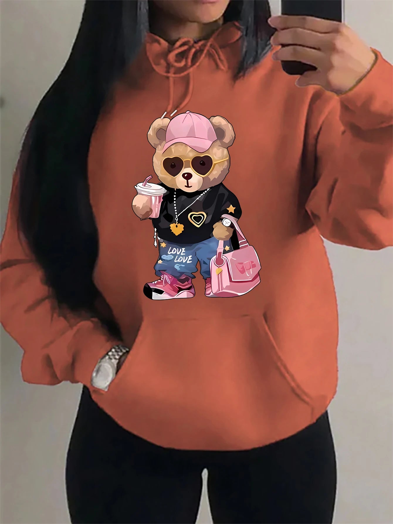 Cool Bear Sister Pattern Creative Design Women Clothes Creativity Fleece Hoodie Harajuku Pocket Pullovers Funny Autumn Hoody