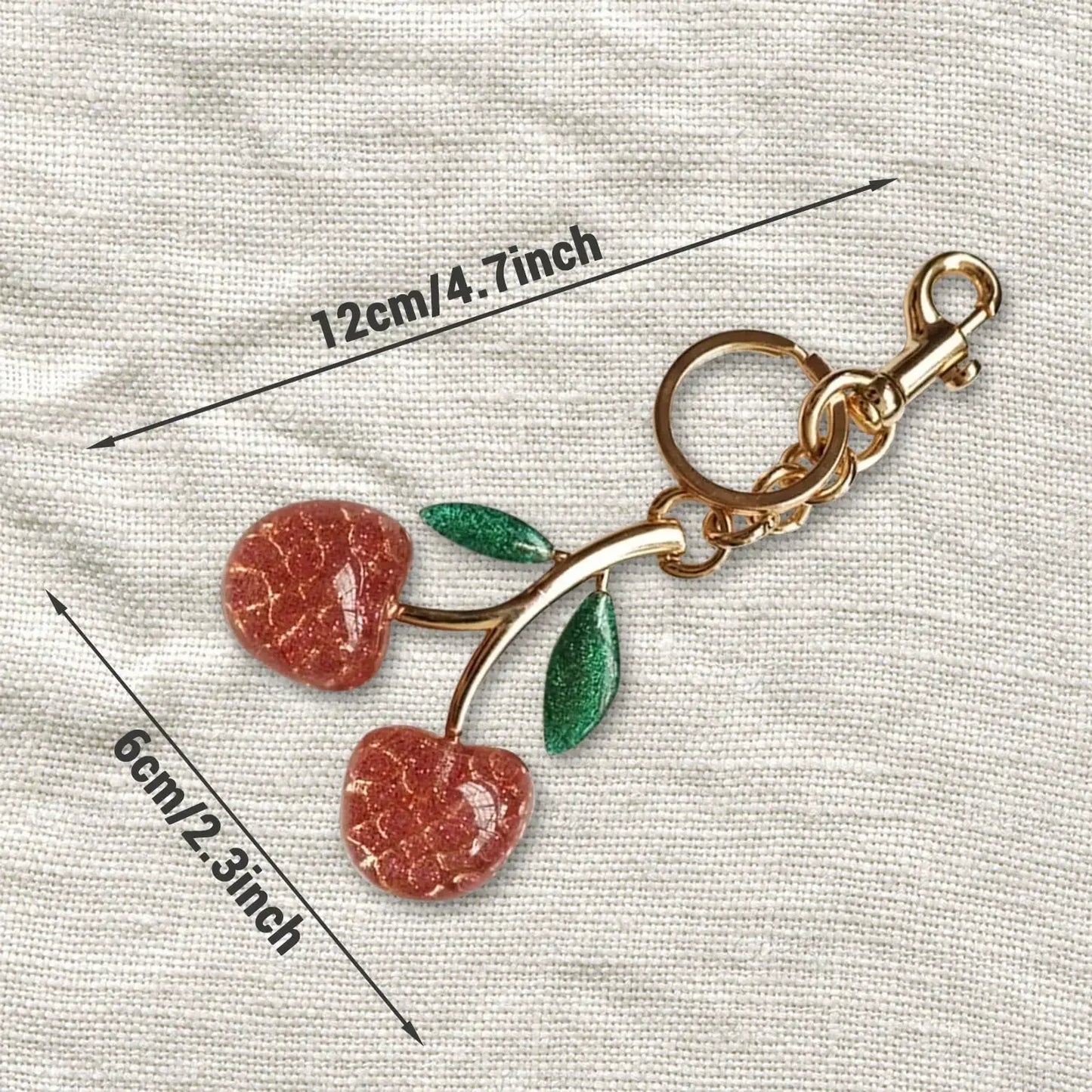 Cherry Bag Charm Cherry Keychain Charm Metal Accessory Sparkling Resin For Coach Purses And Bags, Red, Black, Pink