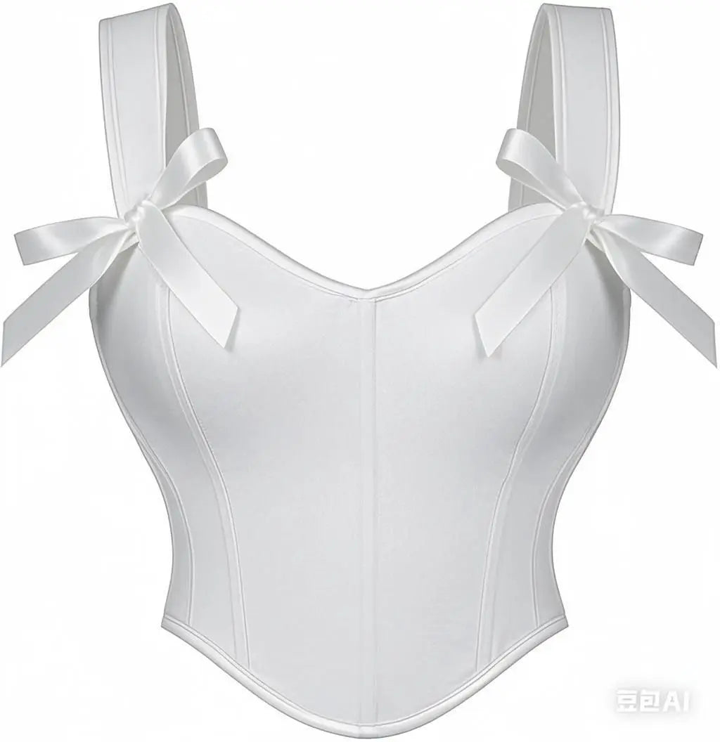 Elegant White Solid Satin Bow Strap Sexy Overbust Bridal Corset Crop Top XXL Victorian Gothic Wedding Bustier Lingerie For Women