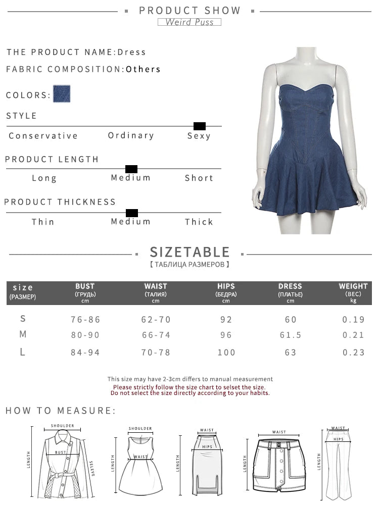 Weird Puss Fake jeans Strapless Sexy Dress Women Summer Trend Skinny Hipster Fashion Concert Birthday Party Clubwear Y2K Bodycon