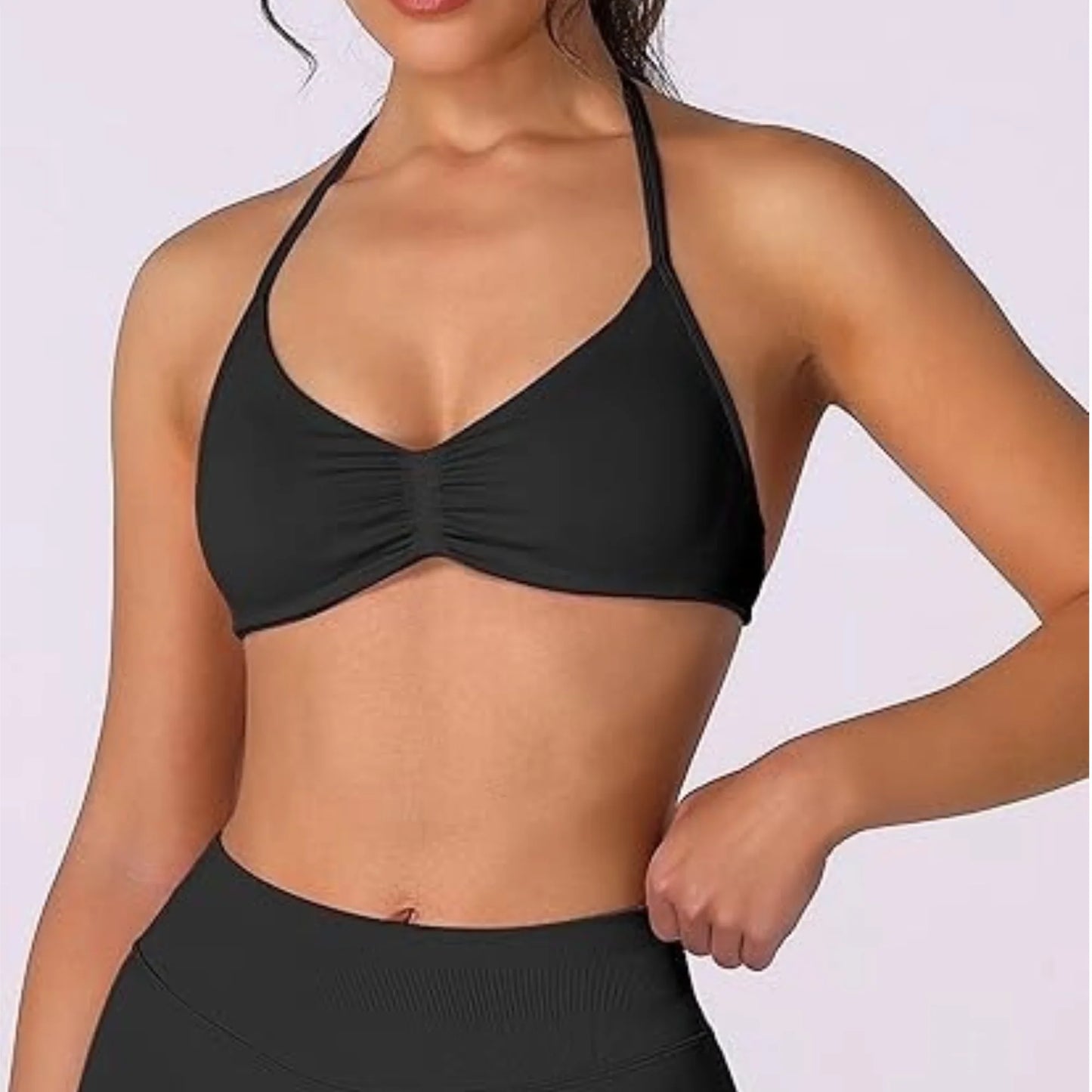 Strappy Bra Top Women High Support Thin Strap Halter Sport Seamless Bras Scrunch Workout Yoga Tank