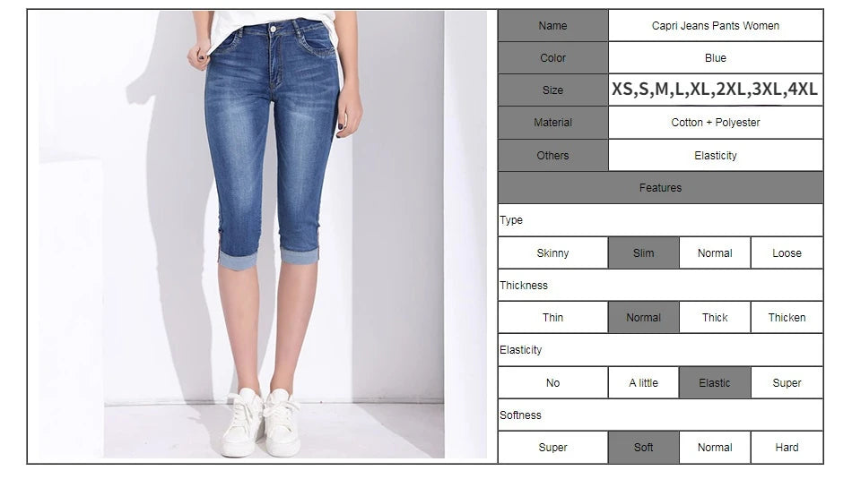 Knee Length Jeans female Elastic High Waist Mom Jeans Oversize