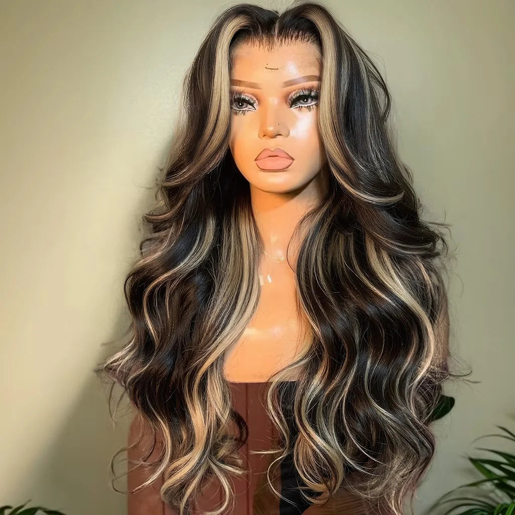 1B/27 Balayage Highlight Body Wave Wig Human Hair 30 Inch 13x4 HD Lace Frontal Wig Ombre Blonde Highlight Brazilian Hair  Wigs