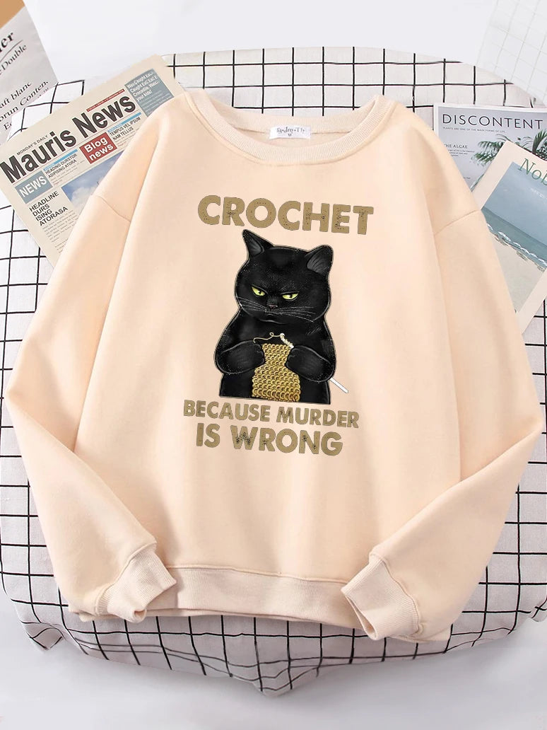 Crochet Because Murder Is Wrong Women's Hoody Fashion Fit Sweatshirt Casual Fleece Oversized Hoody Hip Hop All-match Tracksuit