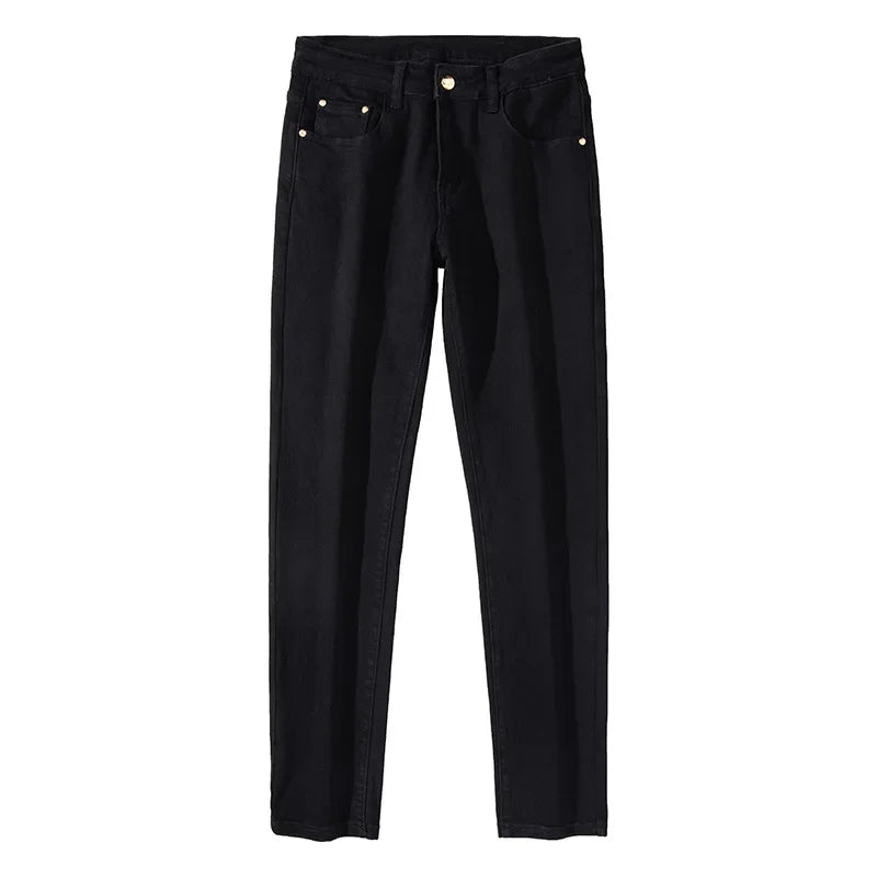 PL Pure Black High-Quality European Style Men's Jeans Slim Fit Smooths Your Silhouette Straight Leg Casual Trousers For Autumn/W
