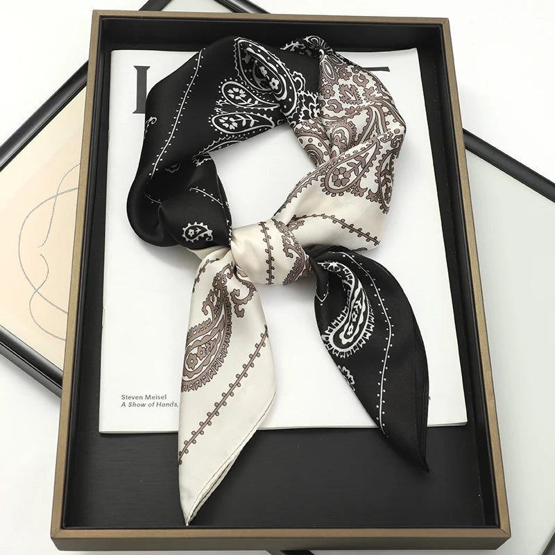 60Colors Luxury Scarf Women 70*70Cm Silk Feel Square Hair Wrapping Foulard Satin Shawl Big Size Head Bandana Hijab Handkerchief