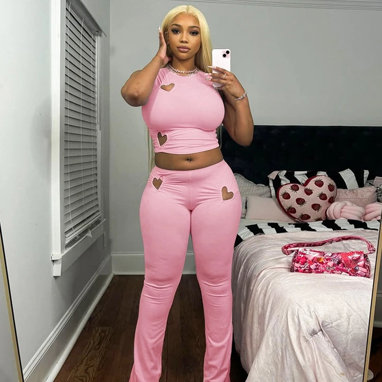 STYLISH LADY Cut Out Heart Fitness 2 Piece Set Women Sleeveless Crop Top and Skinny Pant Suits 2025 Summer Hot Girl Tracksuits