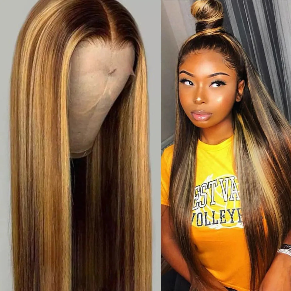 New style wig for women Brown and gold piano long straight hair wig with long bangs