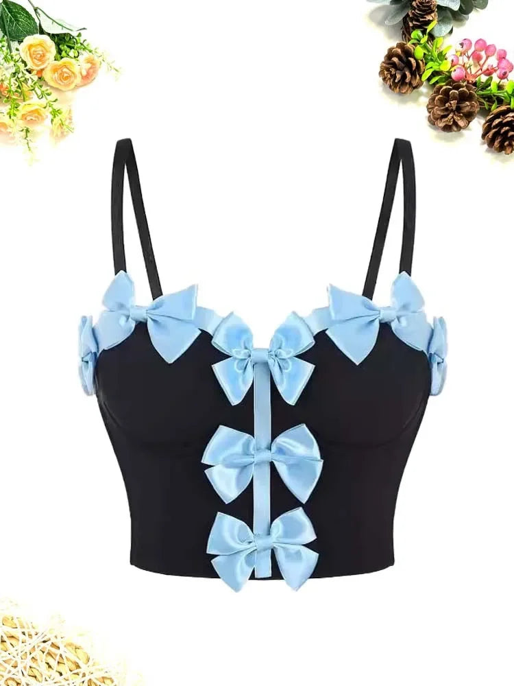 Sweet Bow Fashion, Two Piece Sets Women Thin Strap Slim Tank Top + Puffy Mini Skirts Outfits Female Streetwear