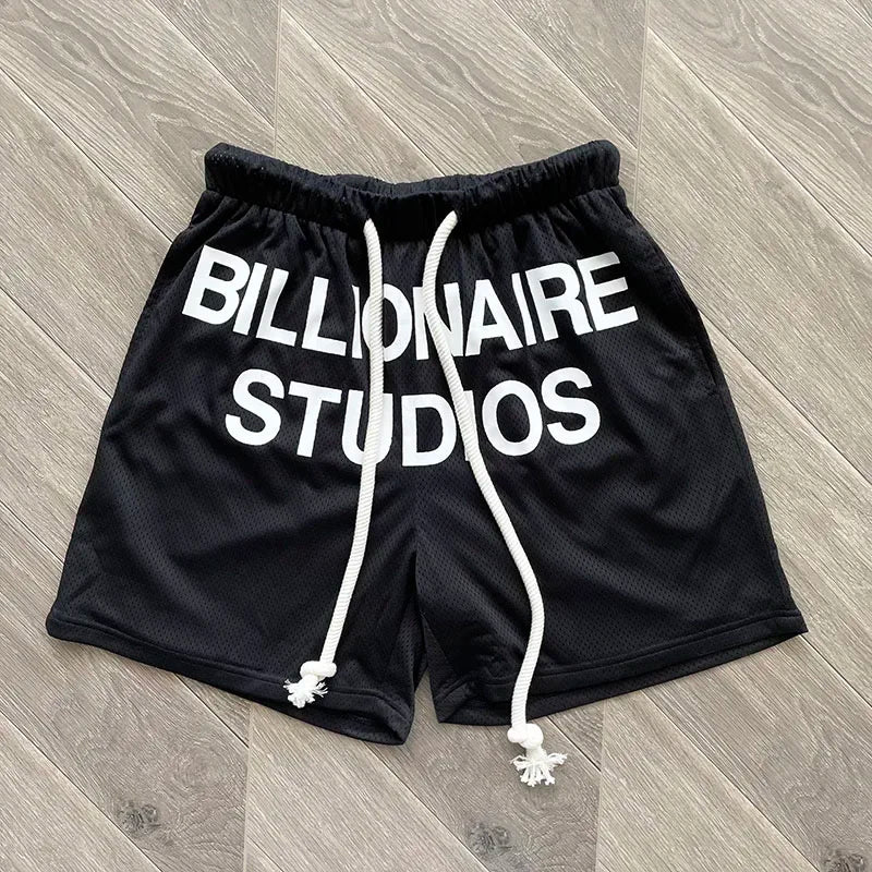 Cactus Jack Shorts Fashion Casual  Loose Color Blocking Patch Black Drawstring Elastic Waist Shorts Men Women Streetwear Pants