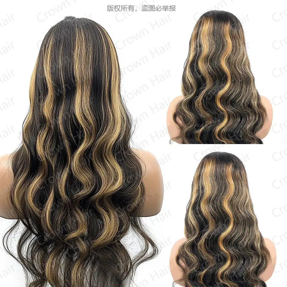 1B/27 Balayage Highlight Body Wave Wig Human Hair 30 Inch 13x4 HD Lace Frontal Wig Ombre Blonde Highlight Brazilian Hair  Wigs
