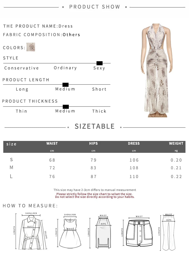 Weird Puss Patchwork Print Dress Women Halter Low-Neck Backless Ruched Splits Robe Vacation Fashion Beach Party Long Bodycon