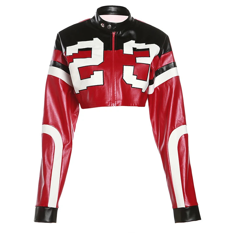 Weird Puss Faux Leather Women Jacket Hipster Letter Print Autumn Trend Casual Sporty Wild Streetwear Uniform Varsity Crop Coat