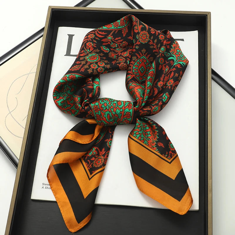 60Colors Luxury Scarf Women 70*70Cm Silk Feel Square Hair Wrapping Foulard Satin Shawl Big Size Head Bandana Hijab Handkerchief