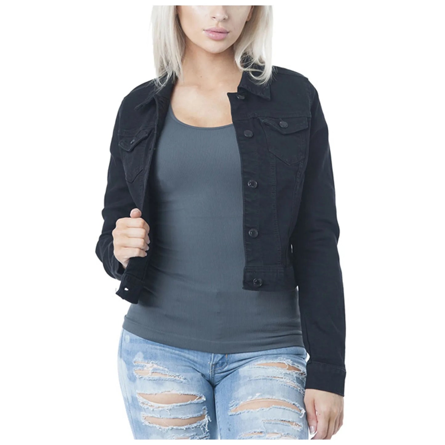 Washed Coats Button Up Jean Jacket For Women Autumn Button Down Jackets Lady Basic Long Sleeve Outwear куртка
