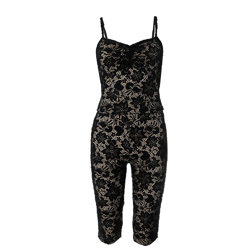 Weird Puss Mesh Patchwork 2 Piece Set Women Sexy Jacquard Backless Camisole+Stretch Skinny Peach Hip Pants Club Party Outfits