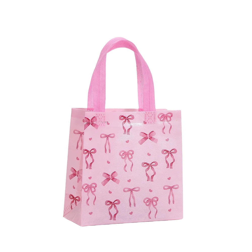 LPZHI Pink Bow Reusable Gift Tote Nonwoven Bag for Birthday Baby Shower Wedding Party Favors Kids Children's Day
