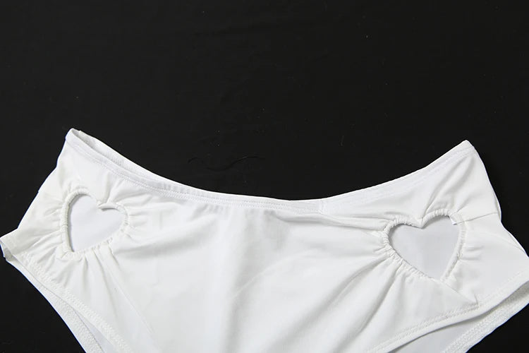 Weird Puss Heart Hollow 2 Piece Set Women Simple Vacation Camisole+Panties Beach Style Matching Stretch Street Comfortable Suit