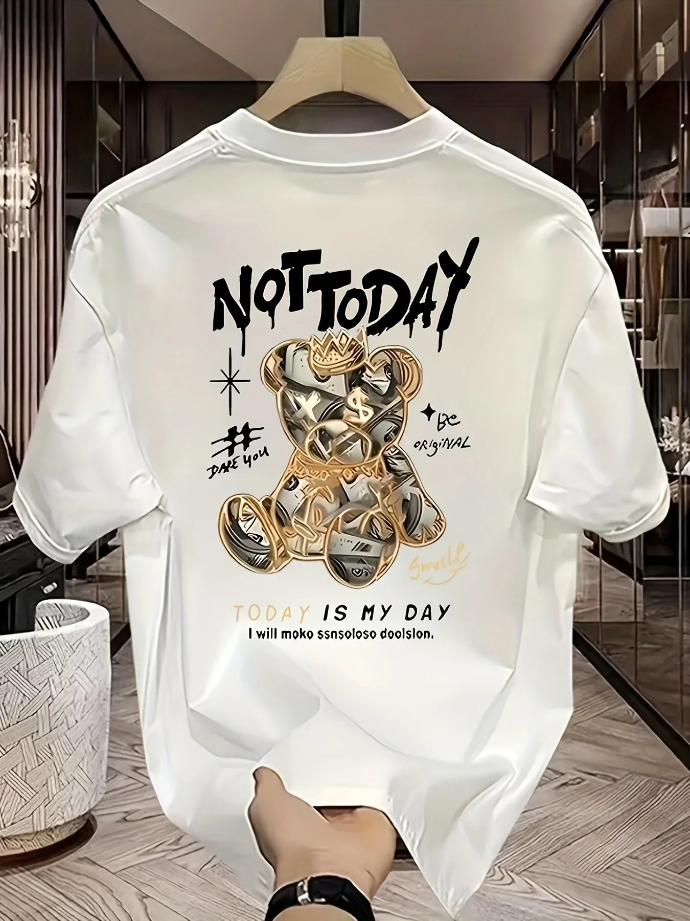 Men's summer 100% pure cotton fashionable casual loose cartoon bear pattern printed short-sleeved T-shirt top