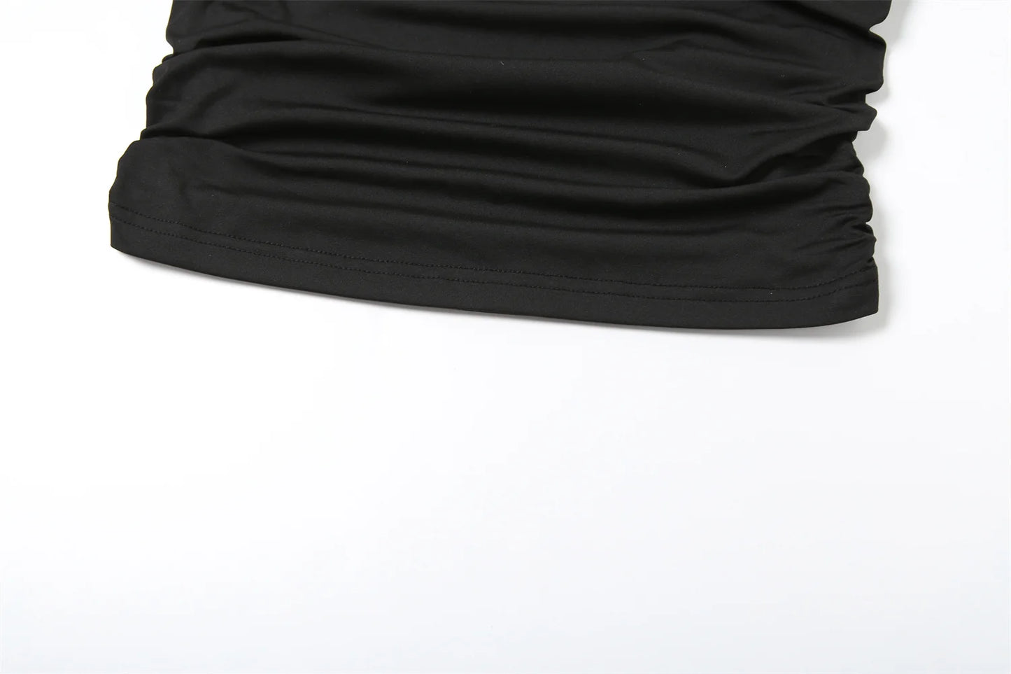 Off Shoulder Top Women Ruched Fashion Skew Collar Single Sleeve Daily Casual Solid Simple Streetwear