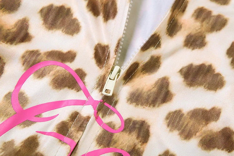 Weird Puss Letter Print Women Tracksuit 2Piece Set Leopard Zip Hooded Jacket+Biker Shorts Matching Street Stretch Activity Suits