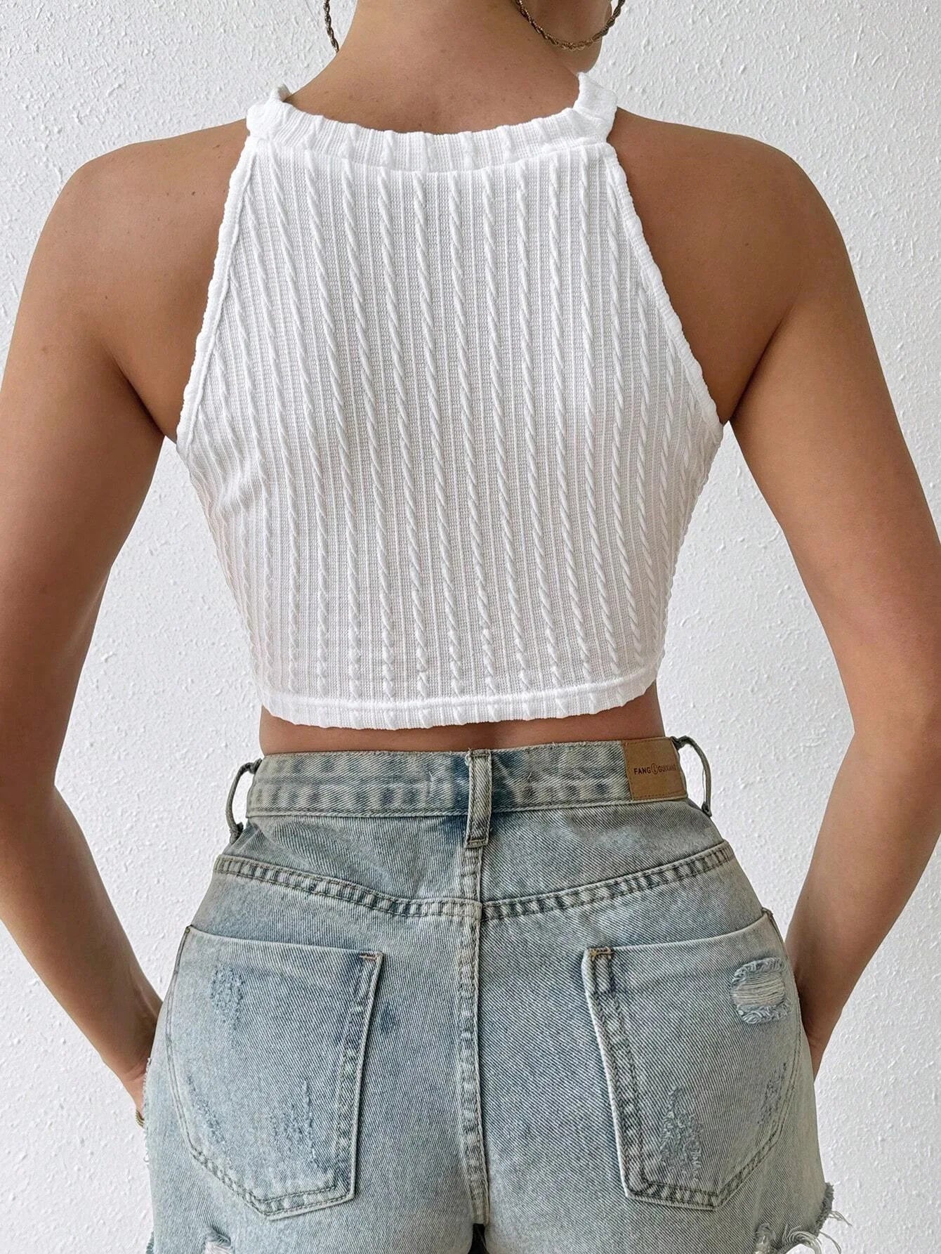 Fairyshely 2025 Sexy Female Solid Sleeveless Top Summer Women Hollow Tassels Short Vest Lady Off Shoulder Halter Clud Crop Tops