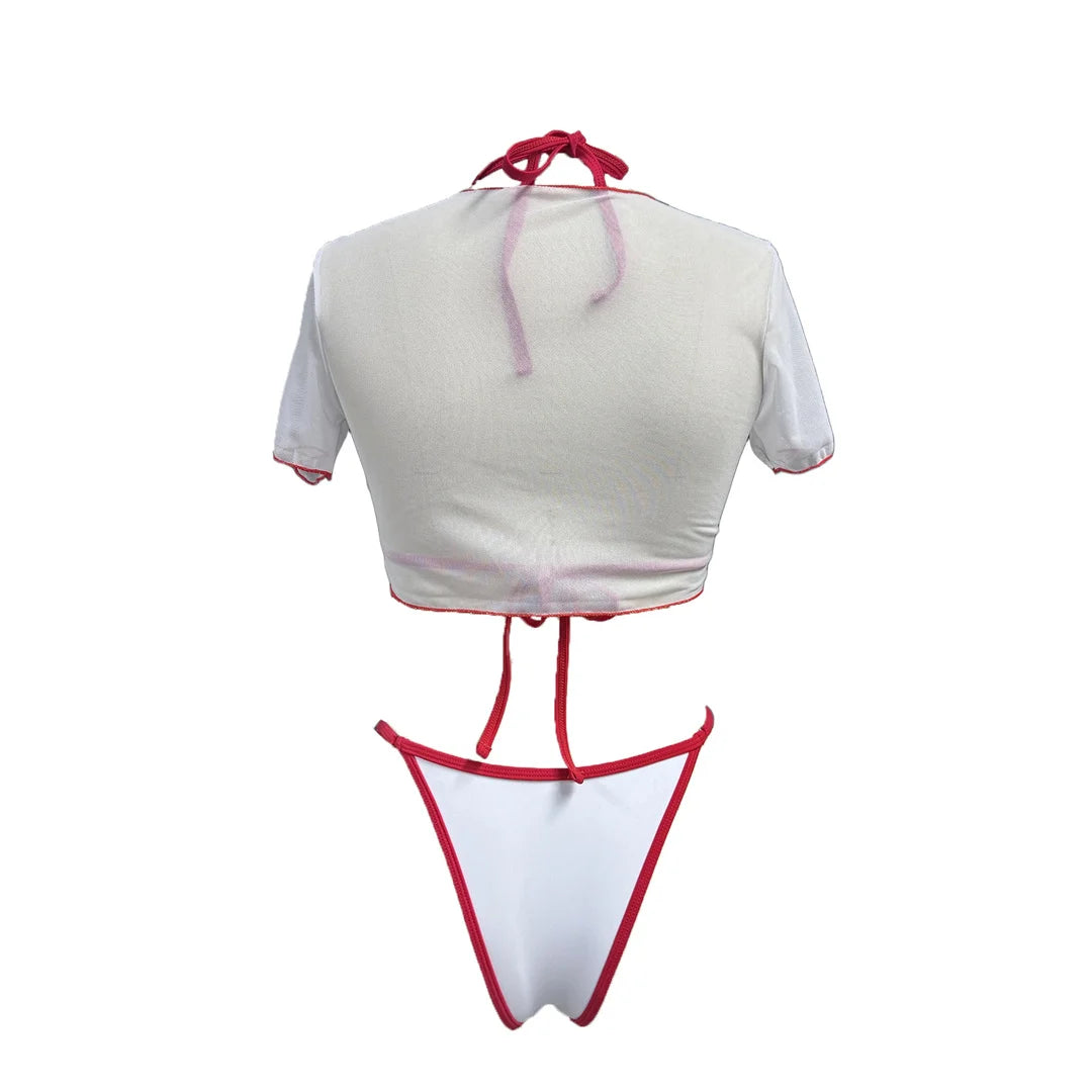 XS - L Cherry Printed Short Sleeve Bikini, Swimsuit,  Swimwear Three-pieces Bikini set Bather Bathing Suit Swim V6854