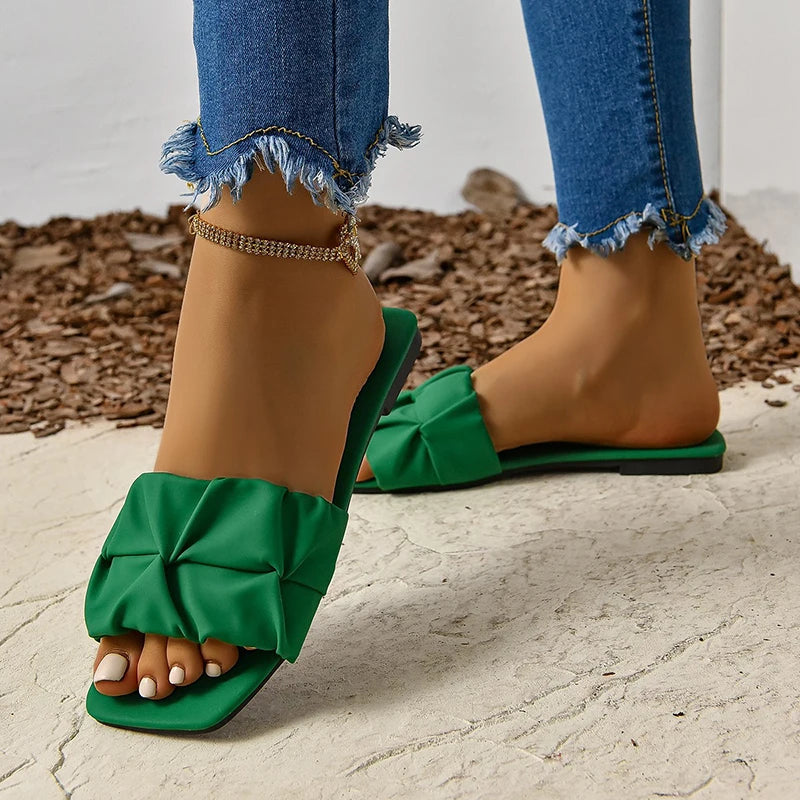 Women's Sandals Fashion Square Head Summer Shoes For Women Flat Sandals Korean Style Slippers Summer Sandalias De Mujer Footwear