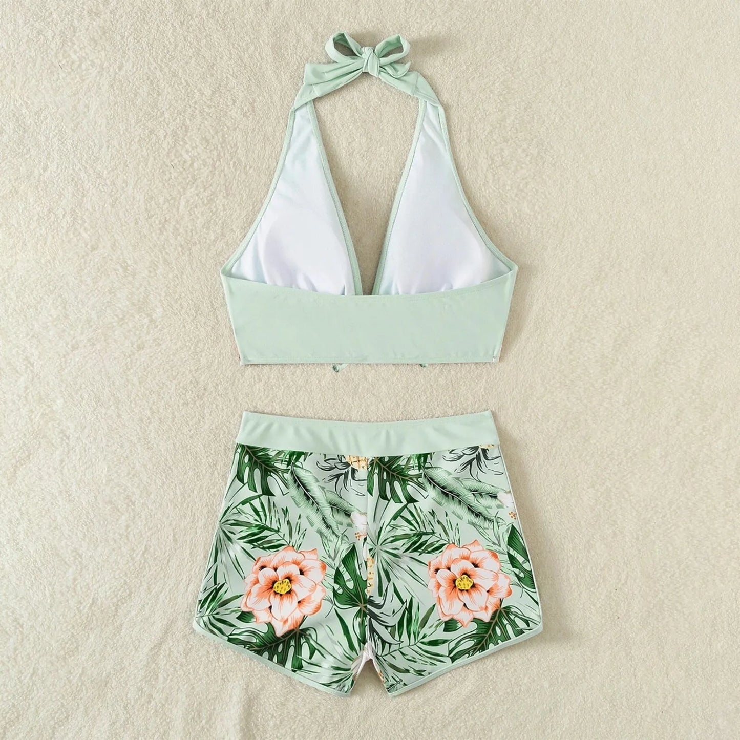 Shorts Bikinis Set  High Waist Swimsuit Women Swimwear  Plant Print Bathers Bathing Swim Suit Beachwear
