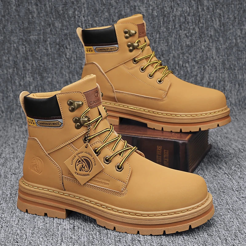 Lace-UP Leather Shoe's for Men Work Safety Mid-top