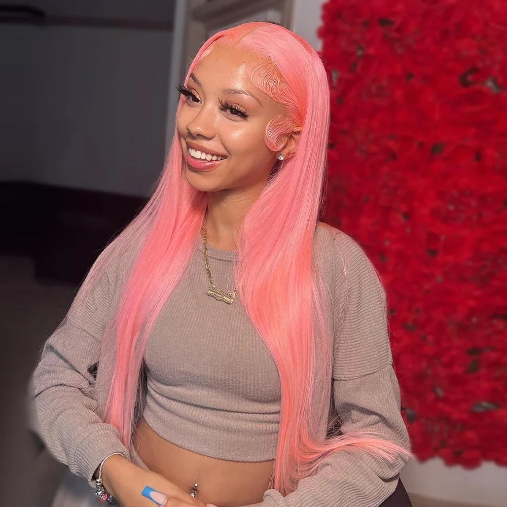 30 Inch Lace Front Wig Human Hair Pink Wig Straight Hd Lace Frontal Wig 13X6 Wig Humain Hair For Women Perruques Cheveux Humains